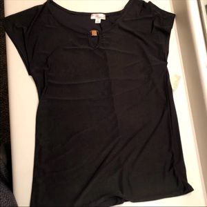 Size large black blouse gold buckle accent